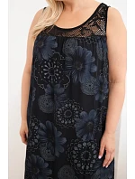 Dámské šaty Plus Size z viskózy s květinovým vzorem a krajkovým výstřihem černá Dámské šaty Plus Size z viskózy s květinovým vzorem a krajkovým výstřihem černá