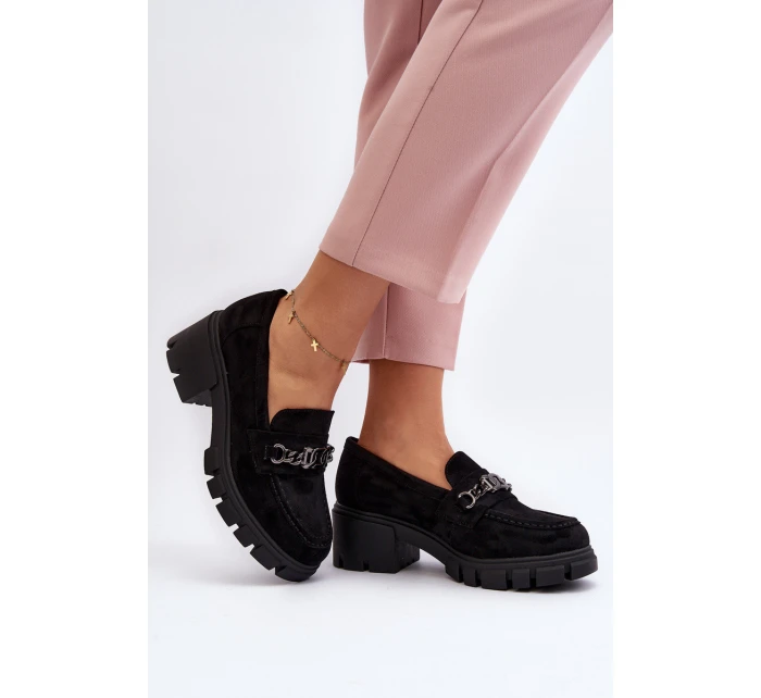 Mokasíny na masivním podpatku černé model 21648089 - VINCEZA
