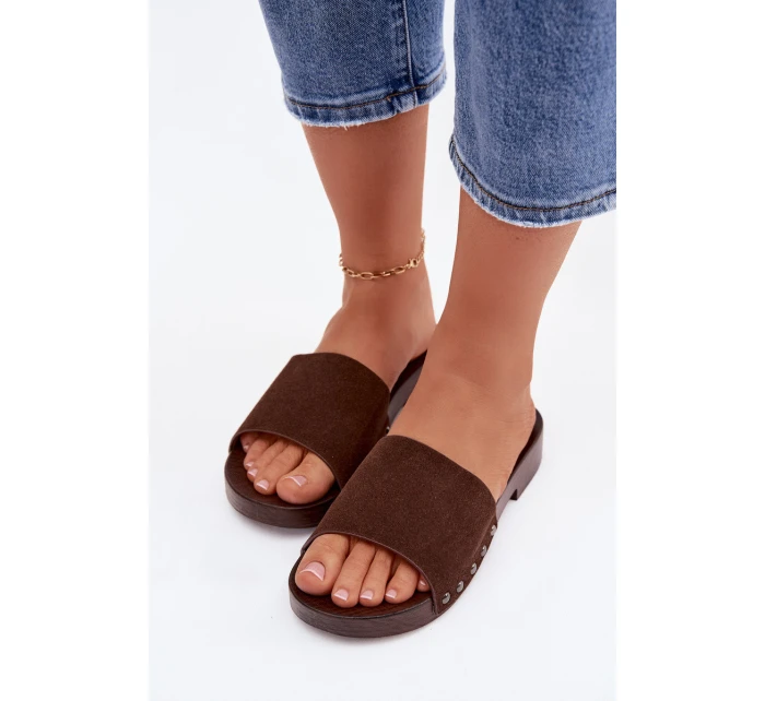 Dámské pantofle s přezkami na nízkém podpatku Čokoládové Amelvessa