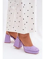 Dámské sandály s masivním podpatkem typu sloupek s páskem a kamínky Fialové Seraphina Dámské sandály s masivním podpatkem typu sloupek s páskem a kamínky Fialové Seraphina