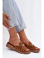 Semišové dámské pantofle model 22182191 Camel - Inblu