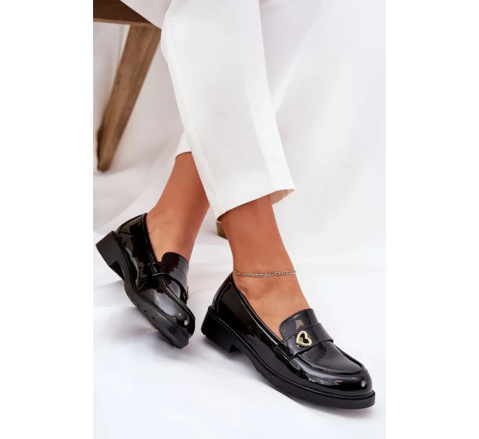 Dámské lakované mokasíny se srdíčkem S.Barski – černé