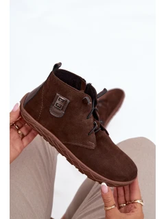 Dámské semišové barefoot polobotky s ozdobným detailem Zazoo – čokoládové