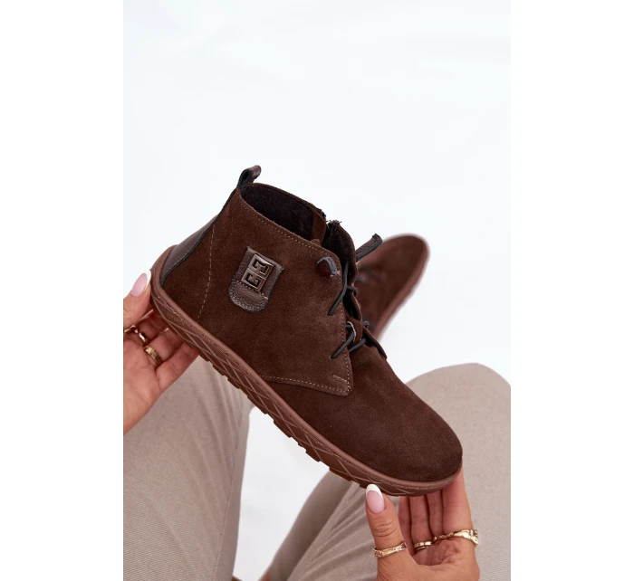 Dámské semišové barefoot polobotky s ozdobným detailem Zazoo – čokoládové