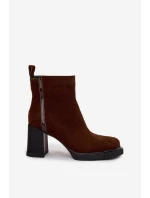 Dámské semišové botky Vinceza – na sloupkovém podpatku, hnědé Dámské semišové botky Vinceza – na sloupkovém podpatku, hnědé