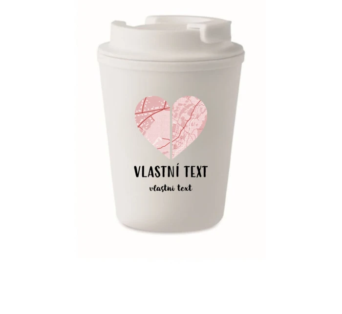 Personalizovaný cestovní termohrnek - dvě mapy jako srdce