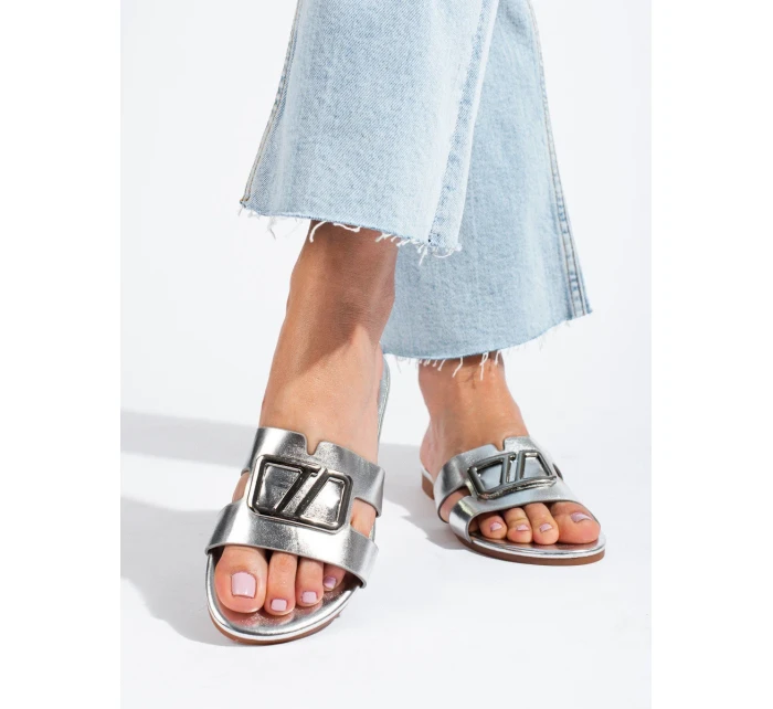 Praktické  nazouváky dámské Srebrny bez podpatku