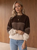 Dámský pletený svetr s širokými pruhy, hnědý, FashionStreet MY2628