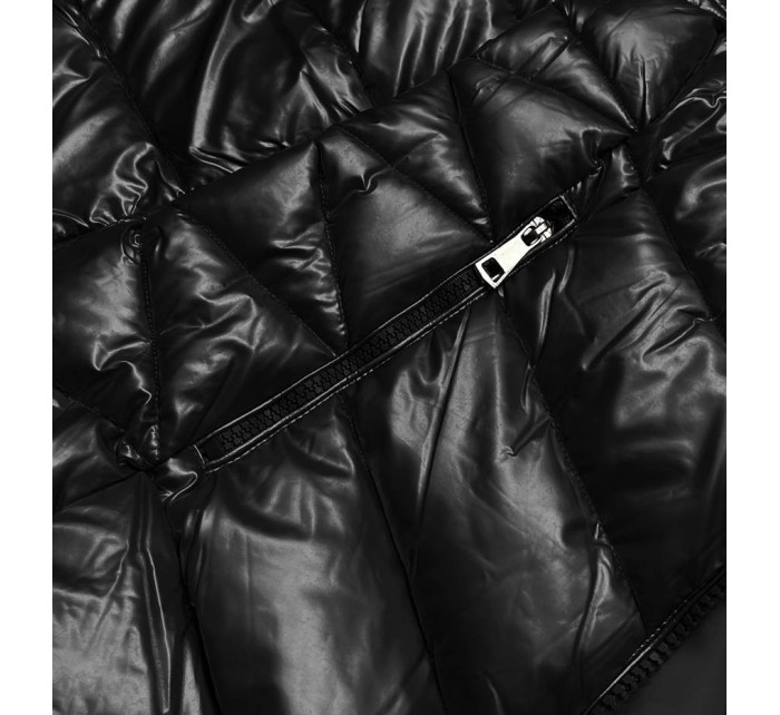 Krátká černá dámská bunda s kožešinou (TY036-1)