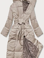 Dámský zimní kabát s páskem světle béžový (2M-061)
