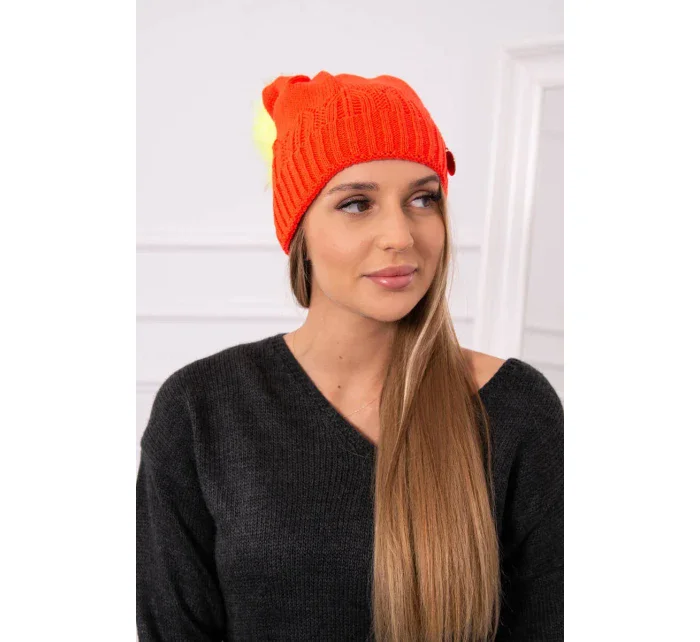 Dámská čepice s bambulí Judyta K347 oranžová Dámská čepice s bambulí Judyta K347 oranžová