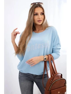 Halenka s nápisem model 20829418 modrý - K-Fashion