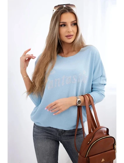 Halenka s nápisem model 20829418 modrý - K-Fashion Halenka s nápisem model 20829418 modrý - K-Fashion