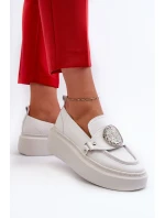 Kožené Mokasíny S Ozdobou Bílé Zazoo 3486