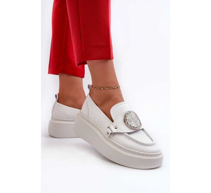 Kožené Mokasíny S Ozdobou Bílé Zazoo 3486