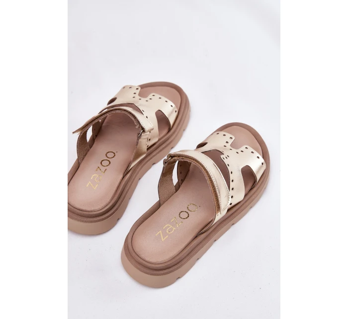 Dámské Pantofle Z Přírodní Kůže Na Platformě Zazoo 40440 Zlaté Dámské Pantofle Z Přírodní Kůže Na Platformě Zazoo 40440 Zlaté