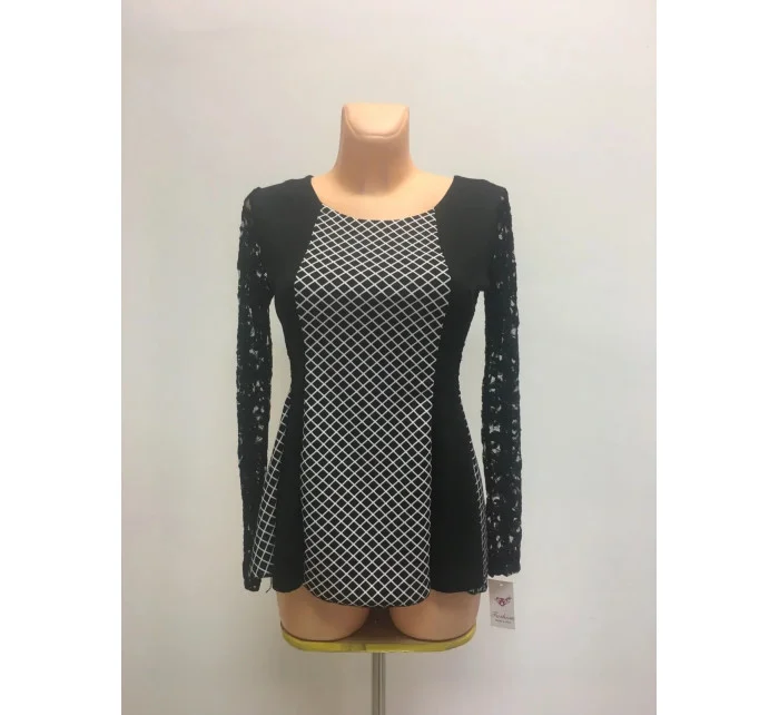 Dámský top tričko s květinovými rukávy dlouhý rukáv černobílé / UNI model 15042883 - OEM Dámský top tričko s květinovými rukávy dlouhý rukáv černobílé / UNI model 15042883 - OEM