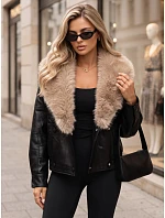 Kurtka damska skórzana zimowa z futerkiem czarna model 22371823 - FashionStreet
