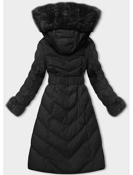 Černá dámská zimní bunda s páskem model 21246680 - J.STYLE Černá dámská zimní bunda s páskem model 21246680 - J.STYLE