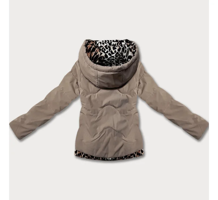 Tmavě béžová krátká volná dámská bunda s panteřím motivem Miss model 21035928 - Miss TiTi Tmavě béžová krátká volná dámská bunda s panteřím motivem Miss model 21035928 - Miss TiTi