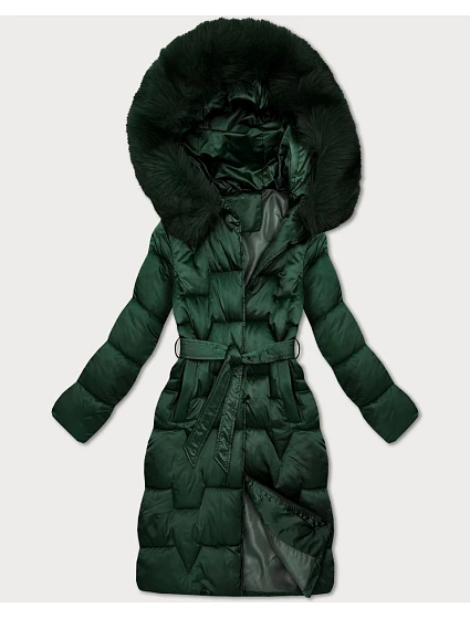 Tmavě zelená dámská zimní bunda s páskem model 21439650 - S'WEST Tmavě zelená dámská zimní bunda s páskem model 21439650 - S'WEST