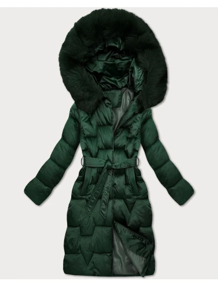 Tmavě zelená dámská zimní bunda s páskem model 21439650 - S'WEST