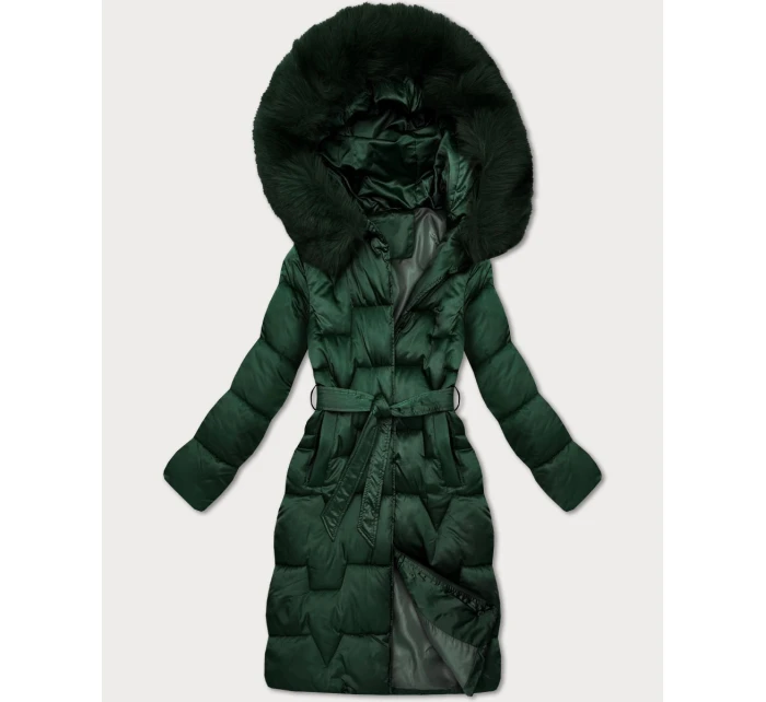 Tmavě zelená dámská zimní bunda s páskem model 21439650 - S'WEST