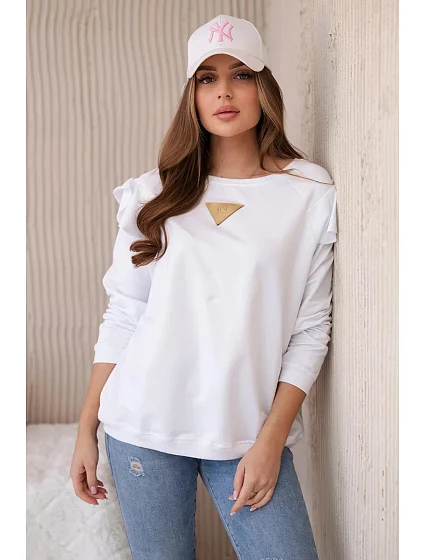 Bavlněná halenka s volánky na ramenou bílý