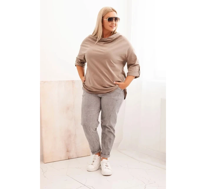 Dámská blůza Plus Size s bavlnou volného střihu s vodním výstřihem fango