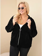 Dámská mikina Plus Size manšestrová s kapucí a zipem oversize černá Dámská mikina Plus Size manšestrová s kapucí a zipem oversize černá