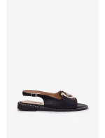 Elegantní Sandály S Dekorací Na Plochém Podpatku model 21698178 Černé - S.Barski