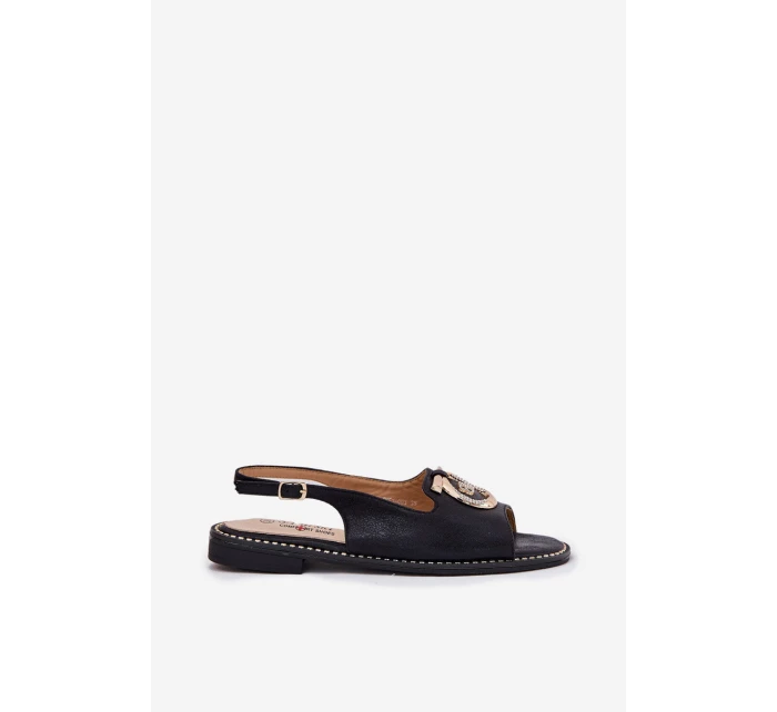 Elegantní Sandály S Dekorací Na Plochém Podpatku model 21698178 Černé - S.Barski