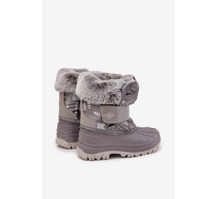 Dětské zimní boty s kožešinou na suchý zip model 21728513 šedé - Lee Cooper