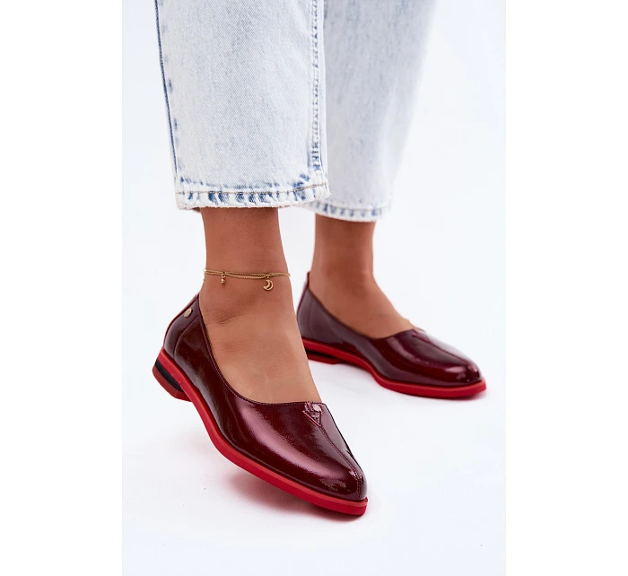 Kožené lakované baleríny model 22123170 bordó - Maciejka