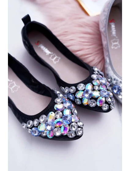 Kožené Baleríny S Ozdobnými model 21511193 Černé Crystal - Boto