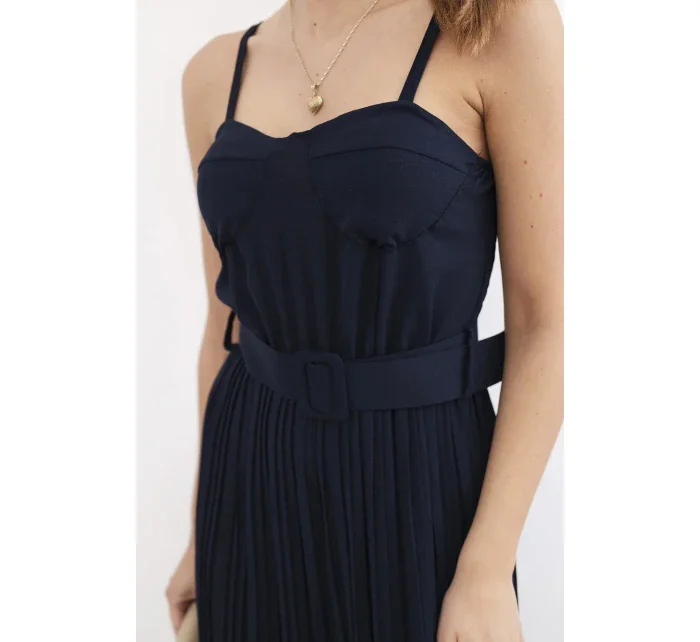Plisovaný overal s ramínky námořnická modř
