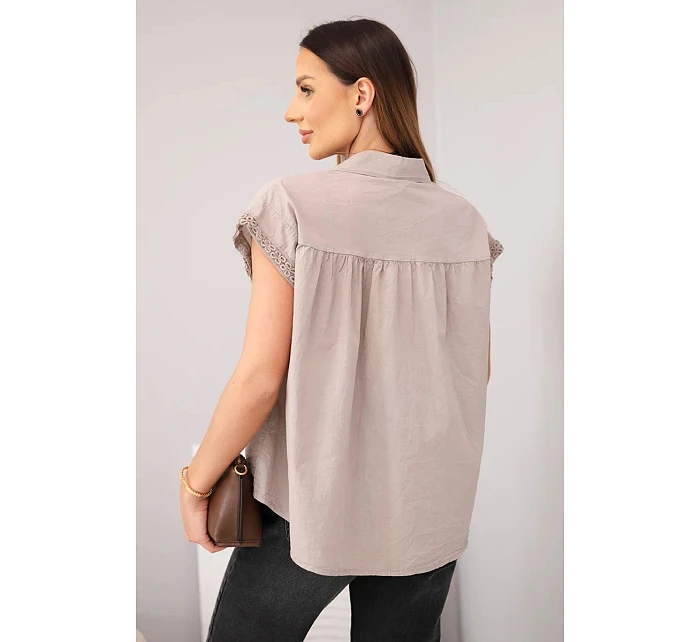 Dámská bavlněná košilová halenka s krajkou a krátkým rukávem fango