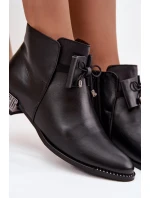 Dámské kotníkové boty z pravé kůže na nízkém podpatku Zazoo 1396 Černé
