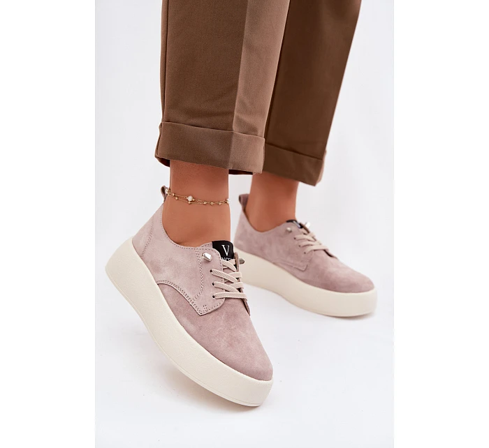 Semišové dámské polobotky na platformě Vinceza 79605 béžové