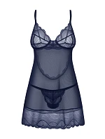 Dámská svůdná košilka Nightly Blue Chemise tm. modrá - Obsessive