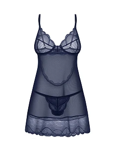 Dámská svůdná košilka Nightly Blue Chemise tm. modrá - Obsessive