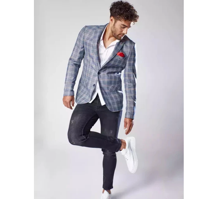 Pánská tmavě modrá kostkovaná bunda FashionStreet MX0566