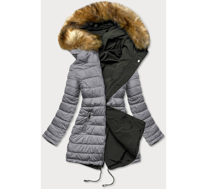Oboustranná dámská zimní bunda v army-šedé barvě (M-21508)
