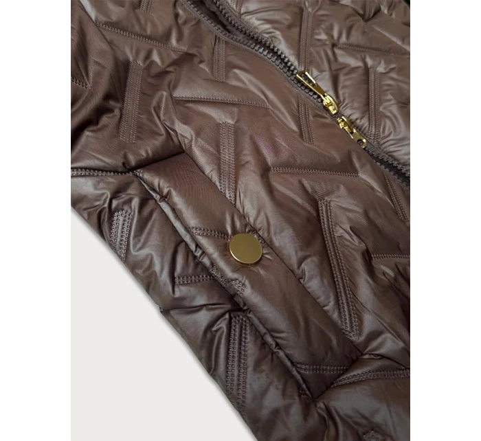 Dámská bunda v čokoládové barvě pro přechodné období s kožešinovou podšívkou model 21248337 - S'WEST Dámská bunda v čokoládové barvě pro přechodné období s kožešinovou podšívkou model 21248337 - S'WEST