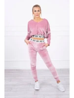 Velurová souprava s kapucí pudrově růžová Velurová souprava s kapucí pudrově růžová