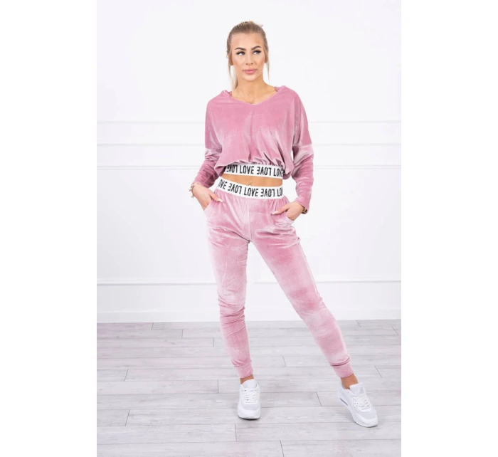 Velurová souprava s kapucí pudrově růžová Velurová souprava s kapucí pudrově růžová