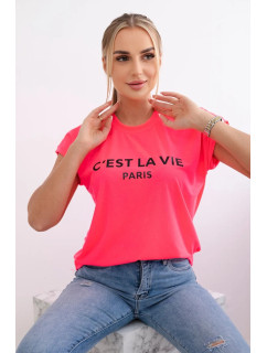 Bavlněná halenka C'est La Vie Paris Růžový neon