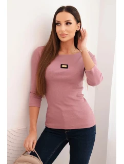 Dámská pruhovaná blůza s 3/4 rukávem a ozdobným model 21768696 tmavě růžová - K-Fashion