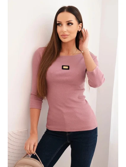 Dámská pruhovaná blůza s 3/4 rukávem a ozdobným model 21768696 tmavě růžová - K-Fashion