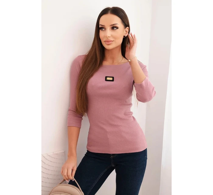 Dámská pruhovaná blůza s 3/4 rukávem a ozdobným model 21768696 tmavě růžová - K-Fashion